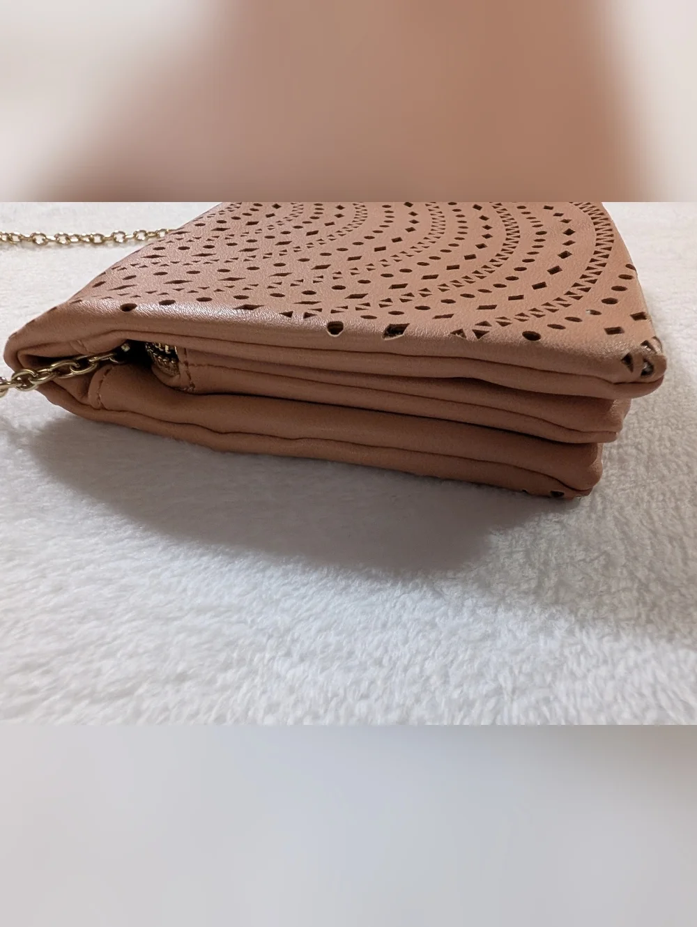 Fabulous Soft Faux Leather Crossbody Bag, Gold Shimmer & Chain, Light  Pink - Picture 6 of 10